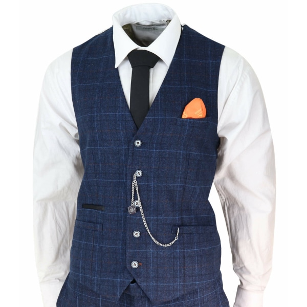 Mens Navy Blue Check 3 Piece Suit