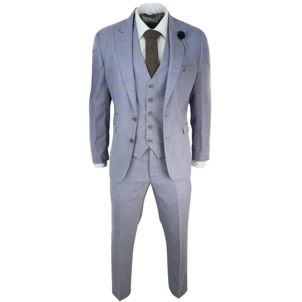 Mens Blue Check Light Summer Suit