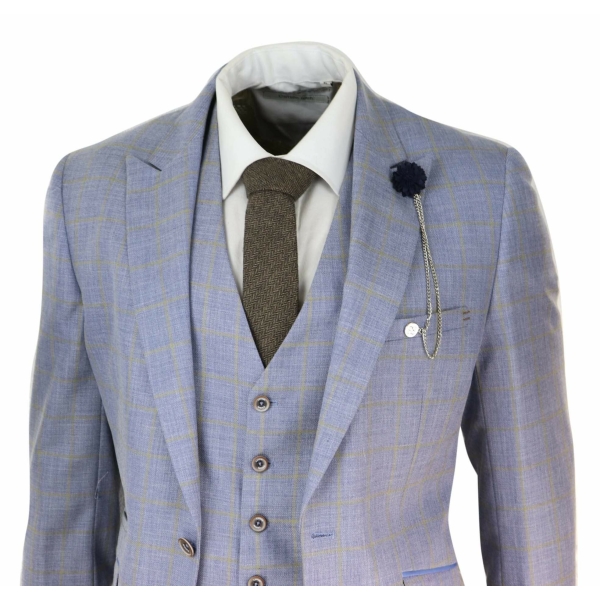 Mens Blue Check Light Summer Suit