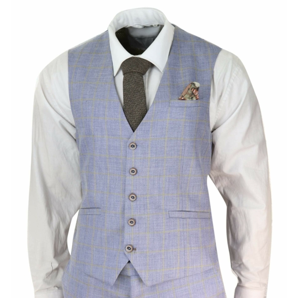 Mens Blue Check Light Summer Suit