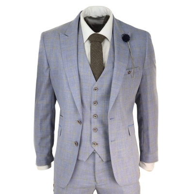 Mens Blue Check Light Summer Suit