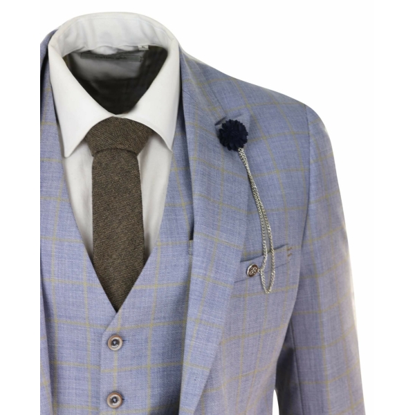 Mens Blue Check Light Summer Suit