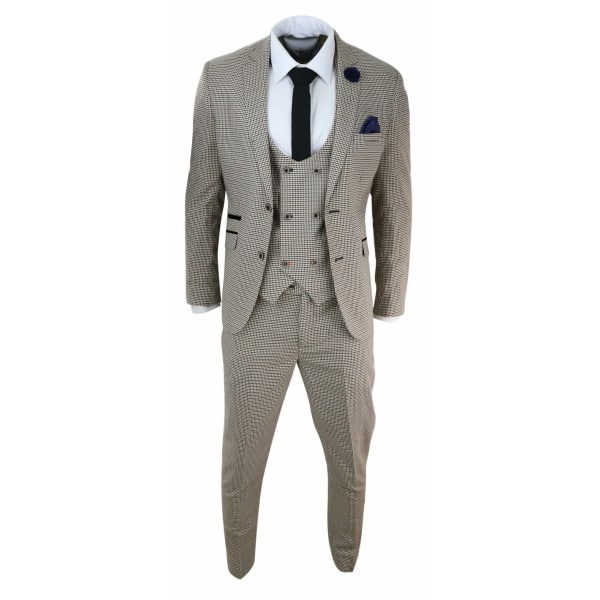 Mens Beige Navy Check Suit