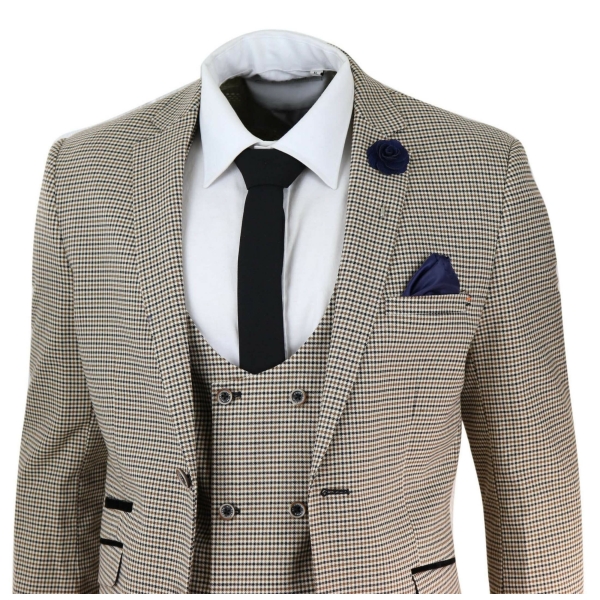 Mens Beige Navy Check Suit