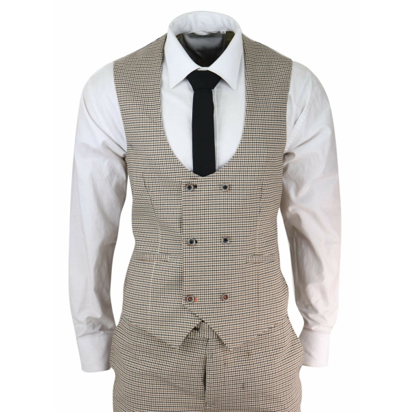 Mens Beige Navy Check Suit