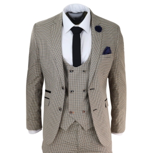 Mens Beige Navy Check Suit