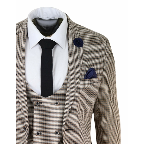 Mens Beige Navy Check Suit