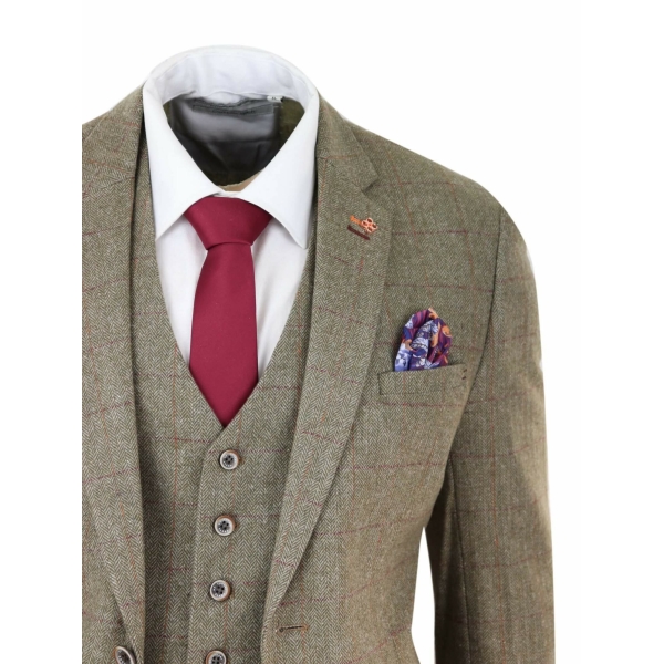 Mens Tweed Olive Green Check Suit