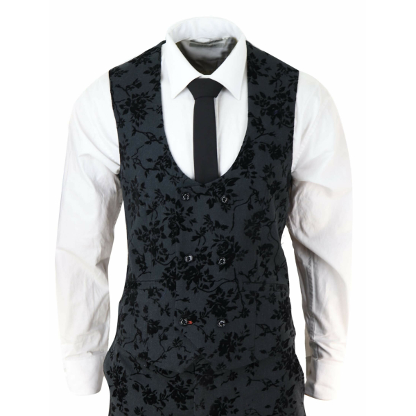 Mens Black 3 Piece Paisley Velvet Suit