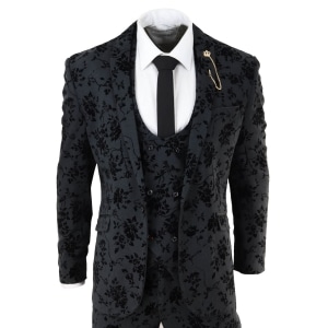 Mens Black 3 Piece Paisley Velvet Suit