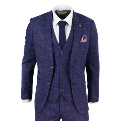 Blue 3 Piece Tweed Suit - Marc Darcy Harry