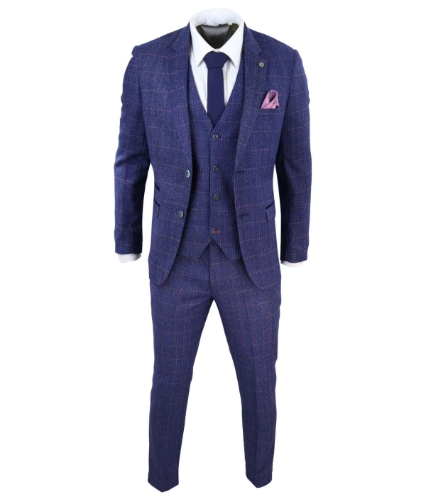 Blue 3 Piece Tweed Suit - Marc Darcy Harry