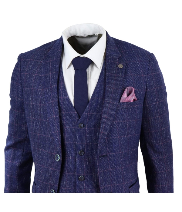 Blue 3 Piece Tweed Suit - Marc Darcy Harry