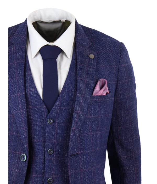 Blue 3 Piece Tweed Suit - Marc Darcy Harry