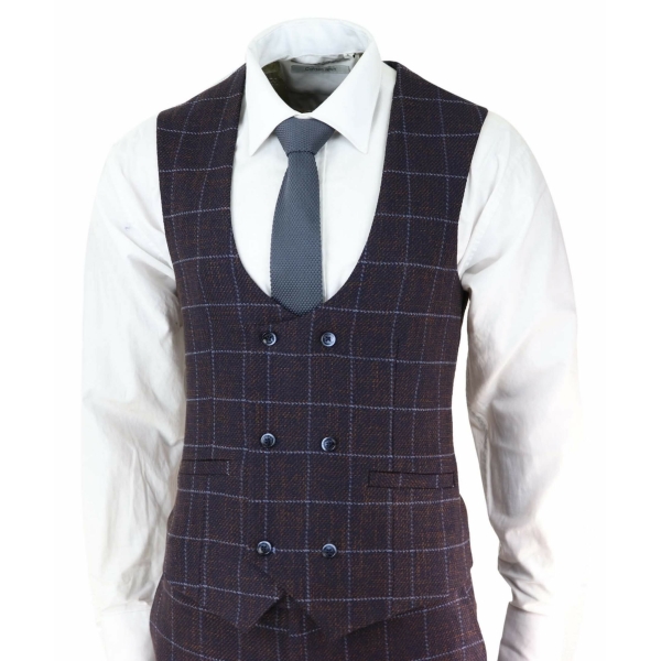 Mens Plum Check 3 Piece Suit