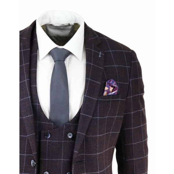 Mens Plum Check 3 Piece Suit