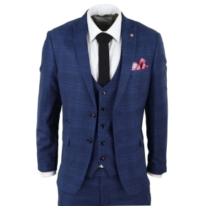 Marc Darcy Jerry – Blue 3 Piece Check Suit