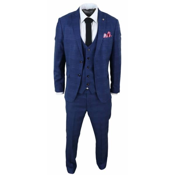 Marc Darcy Jerry - Blue 3 Piece Check Suit