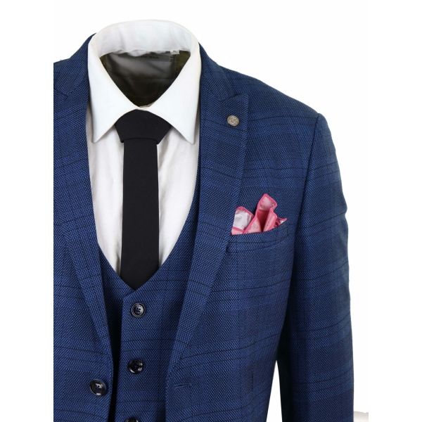 Marc Darcy Jerry - Blue 3 Piece Check Suit