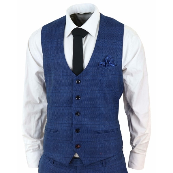 Marc Darcy Jerry - Blue 3 Piece Check Suit