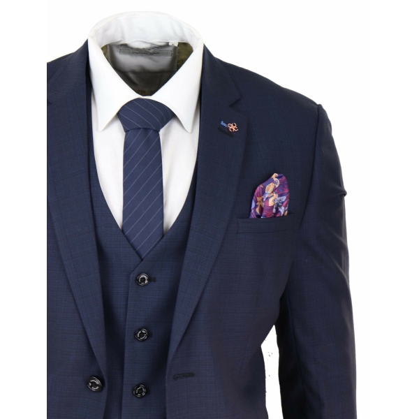 Mens Navy Blue Tailored Fit Suit