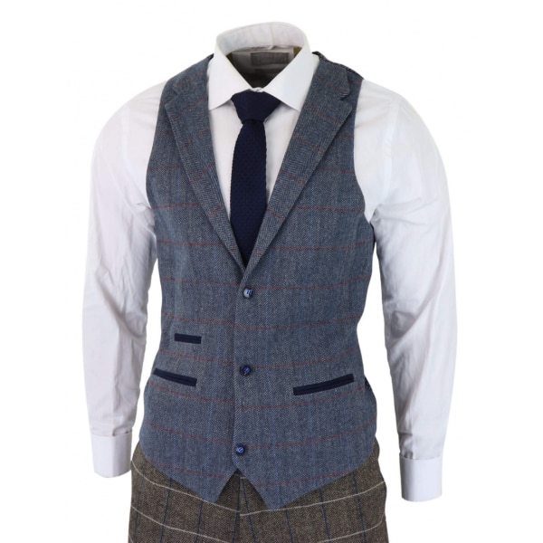 Mens Oak Brown 3 Piece Suit with Contrasting Blue Waistcoat