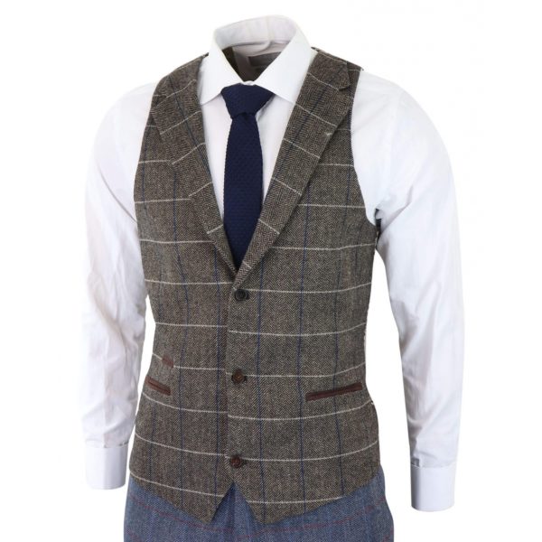 Mens Blue 3 Piece Suit with Contrasting Oak Brown Waistcoat