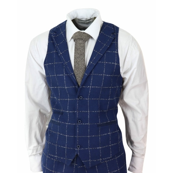 Mens Blue - Grey Check Tweed 3 Piece Suit