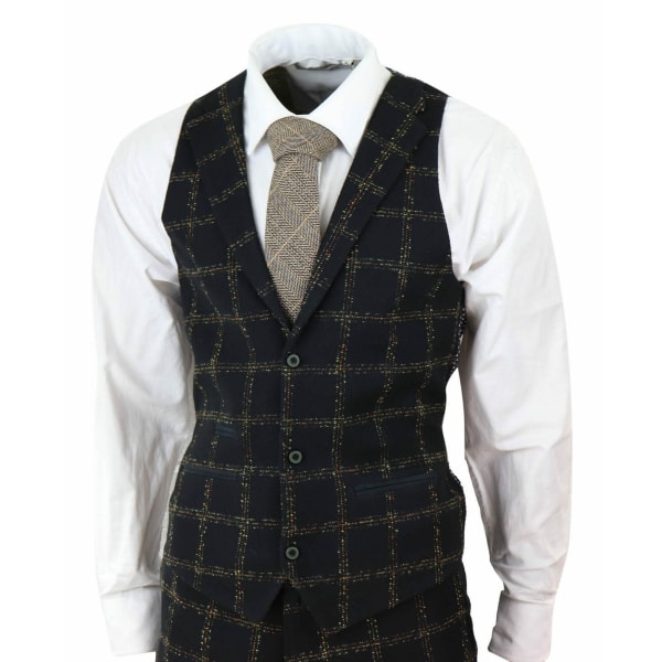 Mens Black - Tan Check Tweed 3 Piece Suit