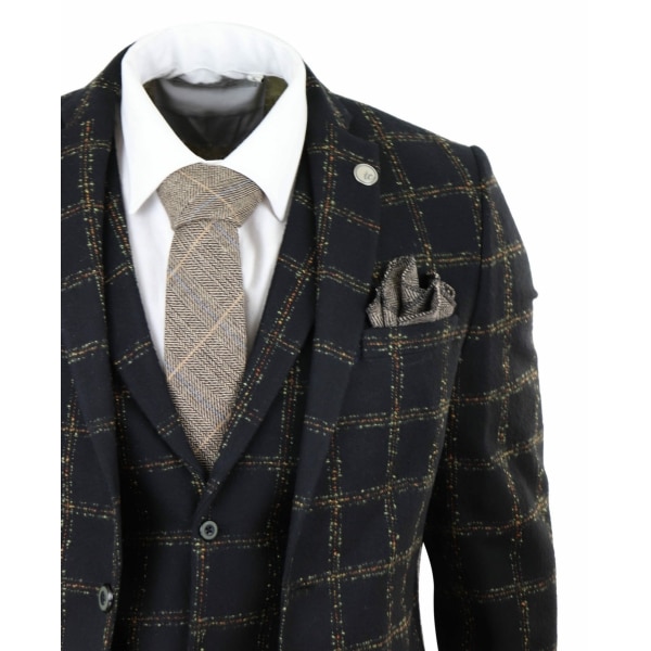 Mens Black - Tan Check Tweed 3 Piece Suit