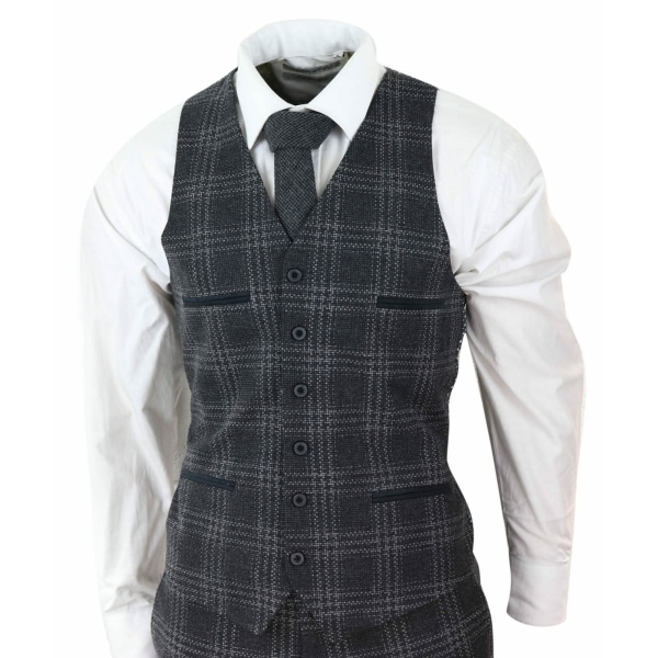 Mens Charcoal-Grey Check Tweed 3 Piece Suit