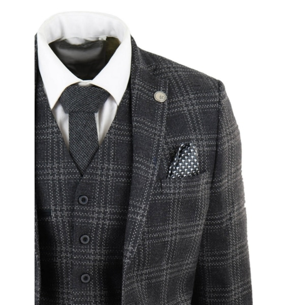 Mens Charcoal-Grey Check Tweed 3 Piece Suit