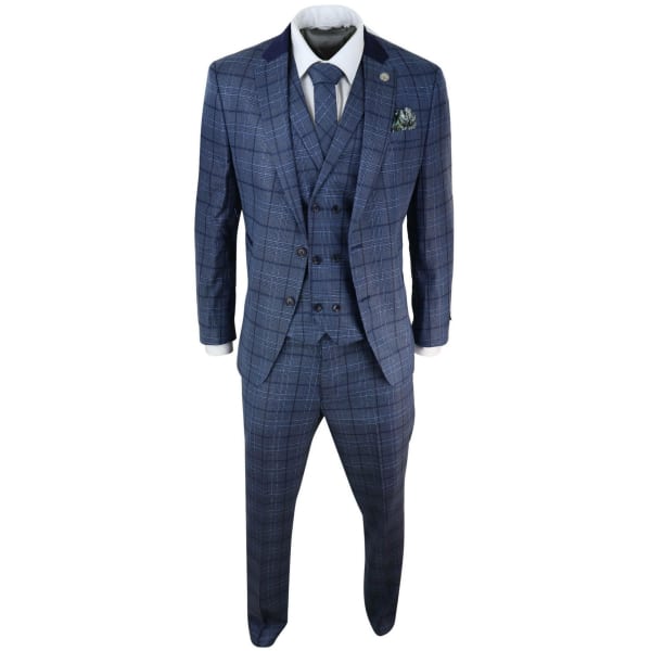 Mens Blue Check Tailored Fit Suit