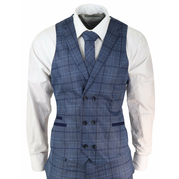 Mens Blue Check Tailored Fit Suit