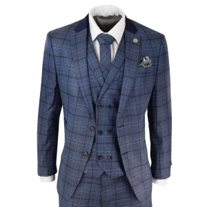 Mens Blue Check Tailored Fit Suit