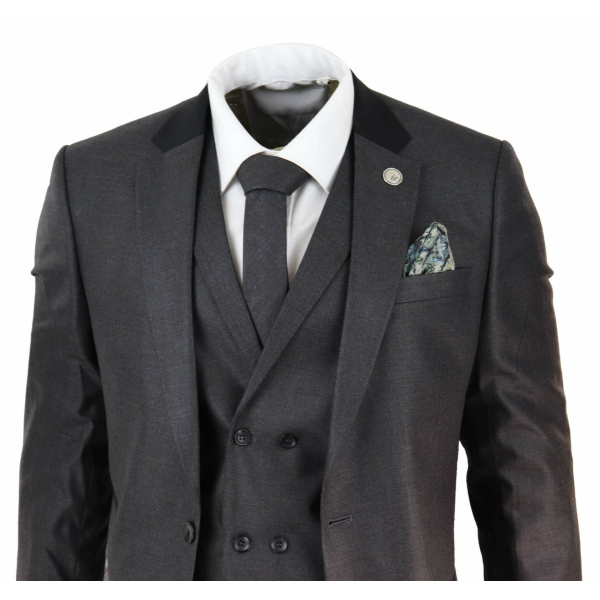 Mens 3 Piece Charcoal Grey Suit