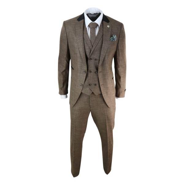 Mens 3 Piece Brown Tailored Fit Suit