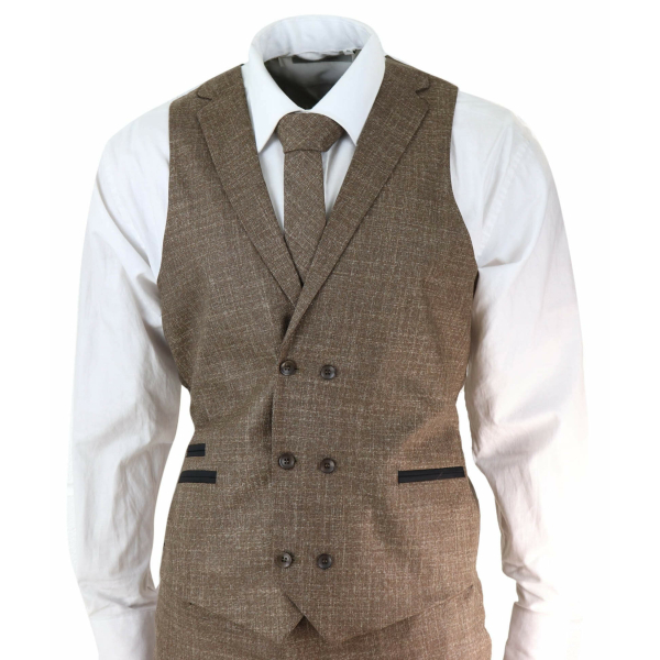 Mens 3 Piece Brown Tailored Fit Suit