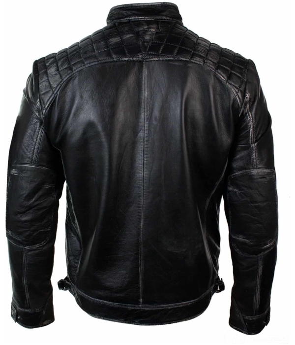 Real Leather Retro Style Zipped Mens Biker Jacket Soft Black Vintage Look