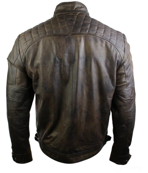 Real Leather Retro Style Zipped Mens Biker Jacket Soft Brown Vintage Look