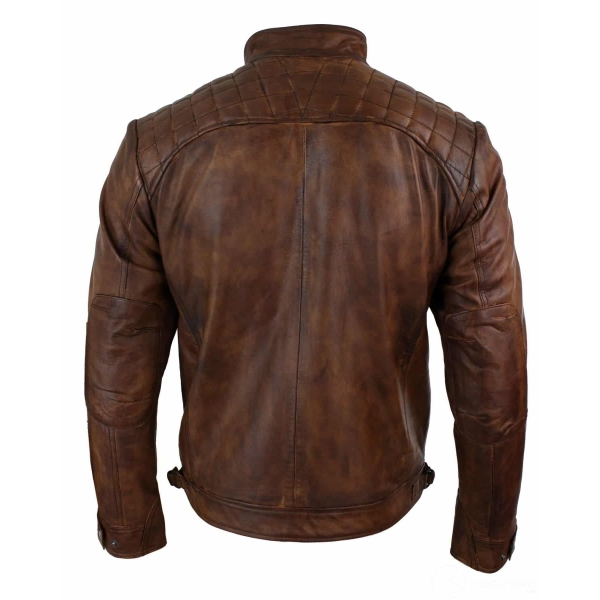 Real Leather Retro Style Zipped Mens Biker Jacket Soft Timber Vintage Look