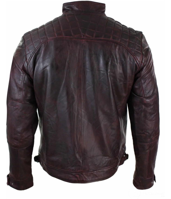 Real Leather Retro Style Zipped Mens Biker Jacket Soft Wine Vintage Look