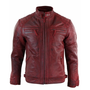 Real Leather Men’s Red Distressed Leather Jacket