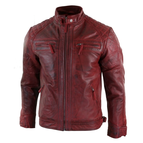 Real Leather Men's Red Distressed Leather Jacket