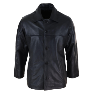 Men Mid Black Length Classic Leather Coat