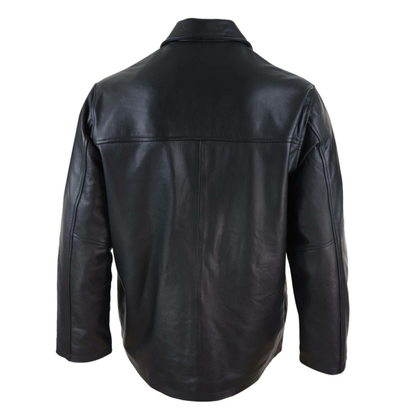 Men Mid Black Length Classic Leather Coat