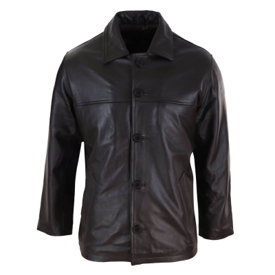 Men Mid Brown Length Classic Leather Coat