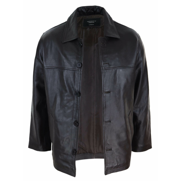 Men Mid Brown Length Classic Leather Coat