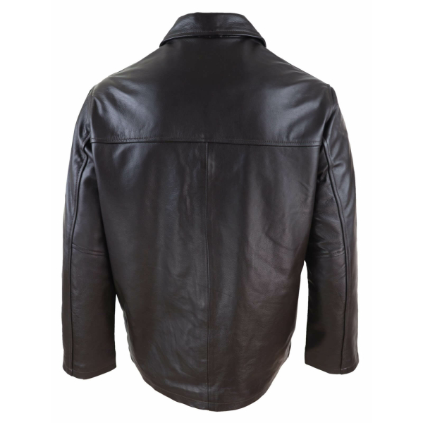 Men Mid Brown Length Classic Leather Coat