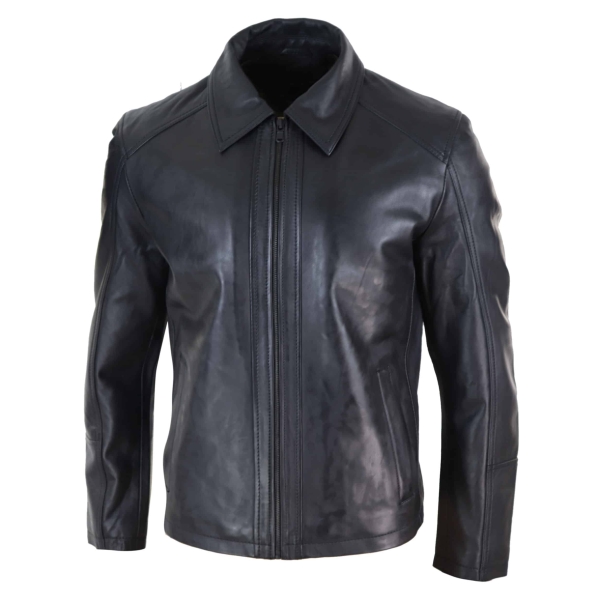 Mens Soft Nappab Black Leather Jacket